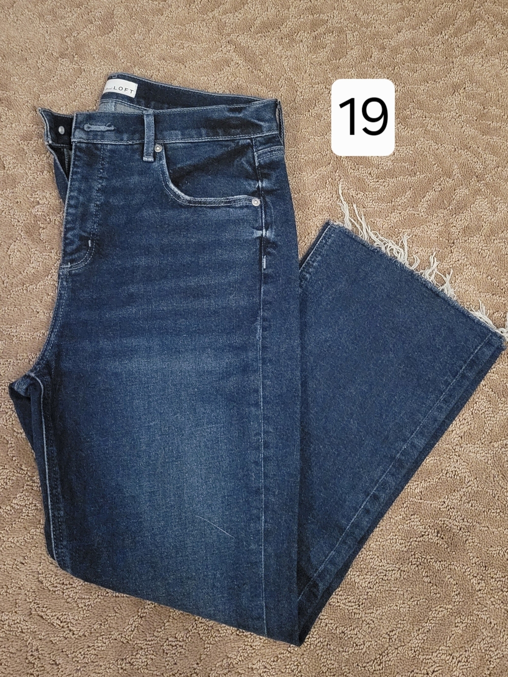 LOFT Dark Blue Cropped Ankle Jeans with Frayed Hem